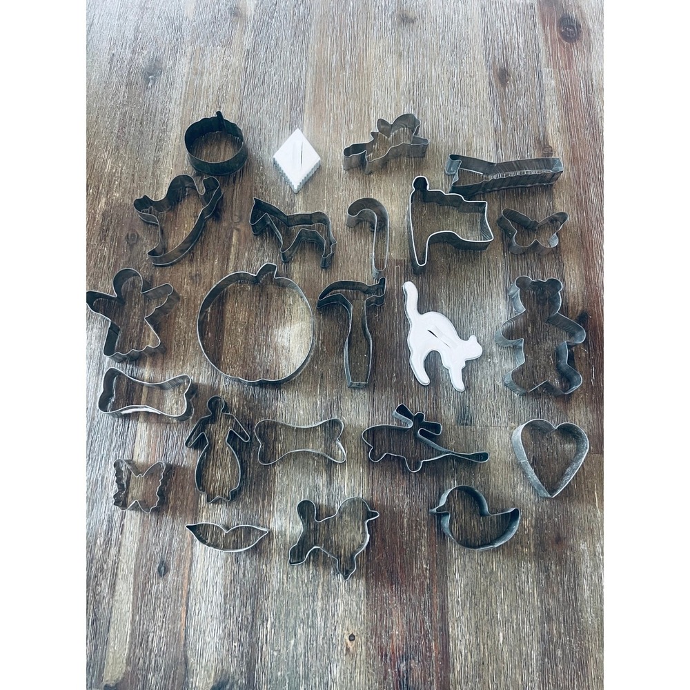 Vintage Metal Cookie Cutter Lot 20pc Animals Holiday Tools Shapes Mixed Set